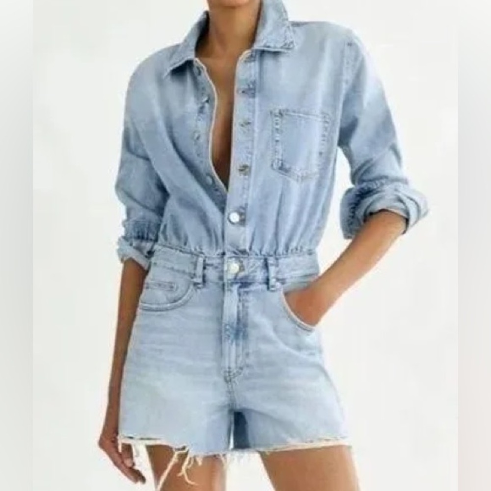 Zara Light Blue Denim Romper
